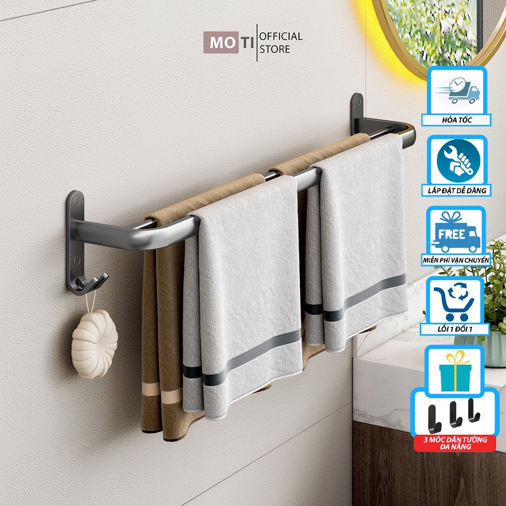 Giá Đỡ Treo Khăn MOTI, Thanh Treo Khăn Bằng Nhôm Không Gỉ Siêu Nhẹ Gắn Tường Tháo Lắp Tiện Lợi
