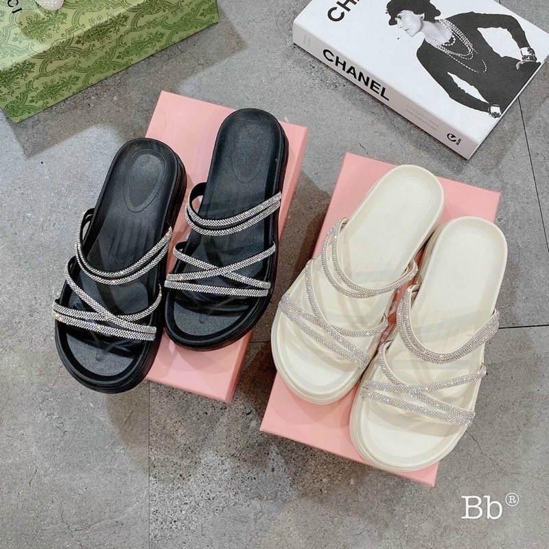 Dép  Bánh Mì Quai Ngang Đá Full hộp xanh