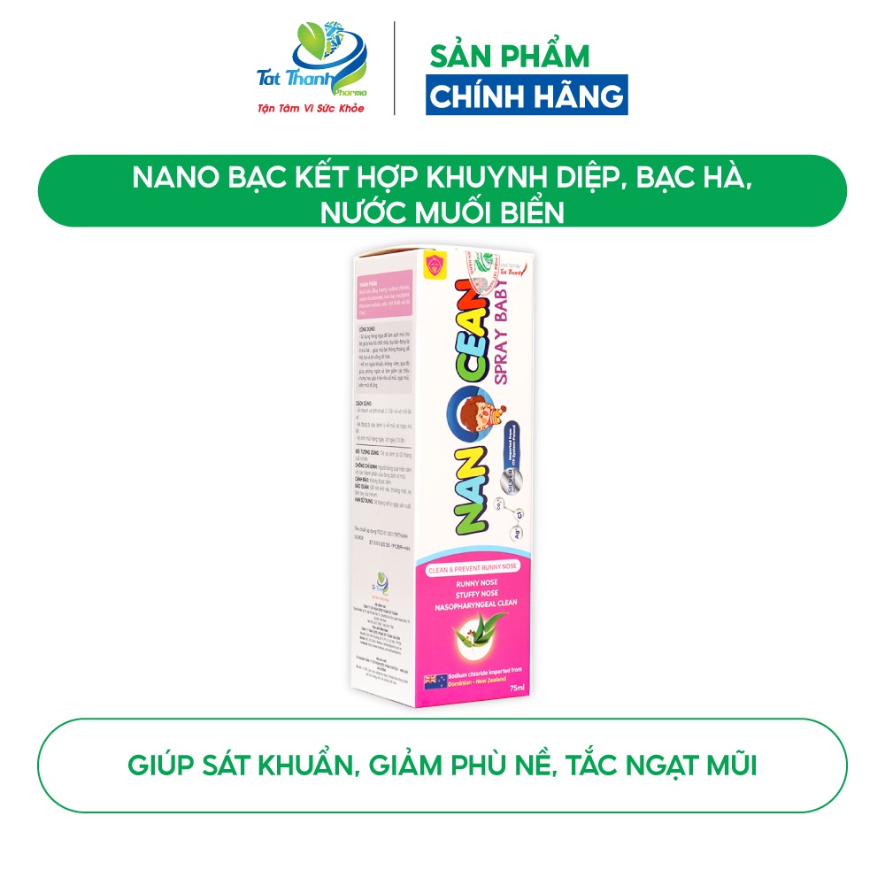 Dung dịch xịt mũi Nano Cean Spray Baby Tất Thành Pharma vệ sinh mũi cho trẻ em 75ml