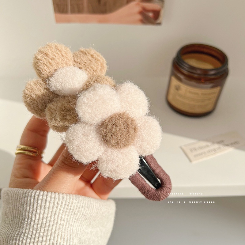 Kẹp Tóc Một Tầng Bằng Vải Len Hình Hoa Thời Trang Thu Đông Hàn Quốc