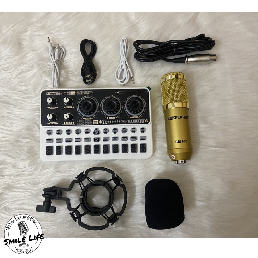 Bộ Mic Thu Âm Giá Rẻ 2023,Mic BM900 sound Card K900 Mới nhất Tích Hợp Pin Và Bluetooth Kèm dây kết nối đầy đủ
