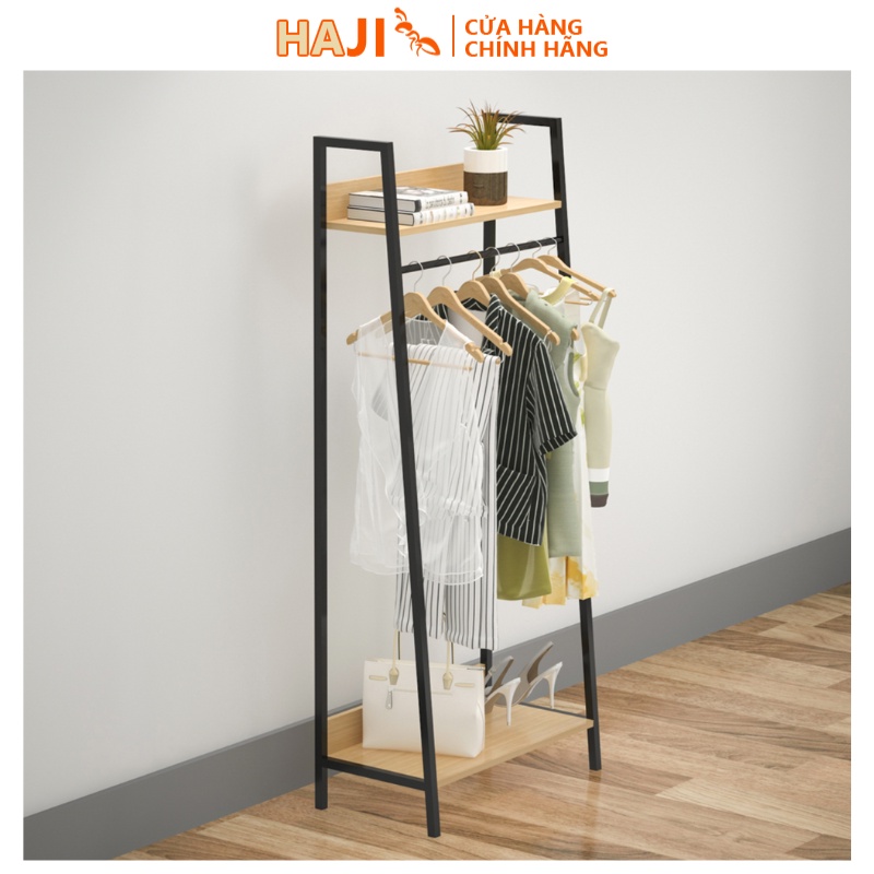 Giá treo quần áo khung sắt chắc chắn chịu lực tốt kết hợp tầng lưu trữ tiện thương hiệu HAJI C13