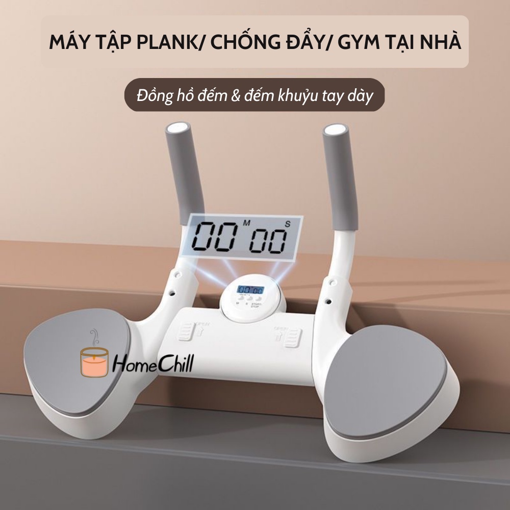 Máy tập Plank Trainer, Dụng cụ hỗ trợ plank, chống đẩy, tập bụng tại nhà có đồng hồ, điều chỉnh độ rộng góc, chống trượt