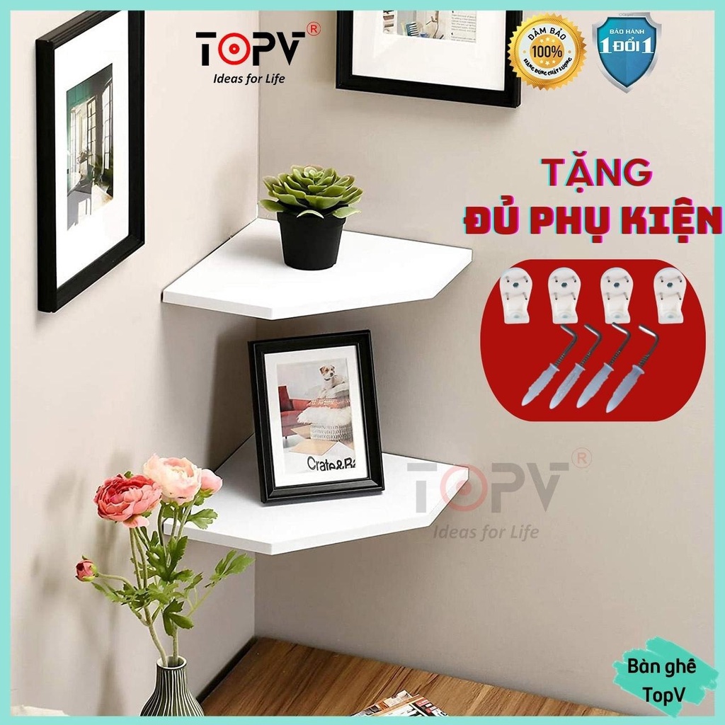 Kệ góc tường không cần khoan kệ treo tường gỗ decor trang trí phòng khách ngủ giá gắn để cây cảnh mỹ phẩm Bàn Ghế TopV