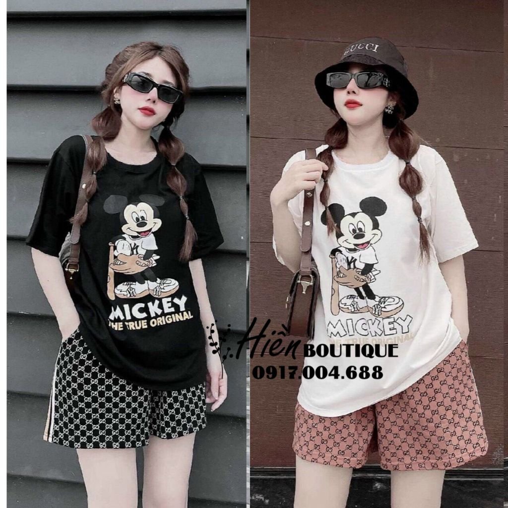 Set đồ nữ, bộ thun mặc nhà áo form rộng in hình mickey 3D siêu xinh phối quần đùi năng động trẻ trung TK190