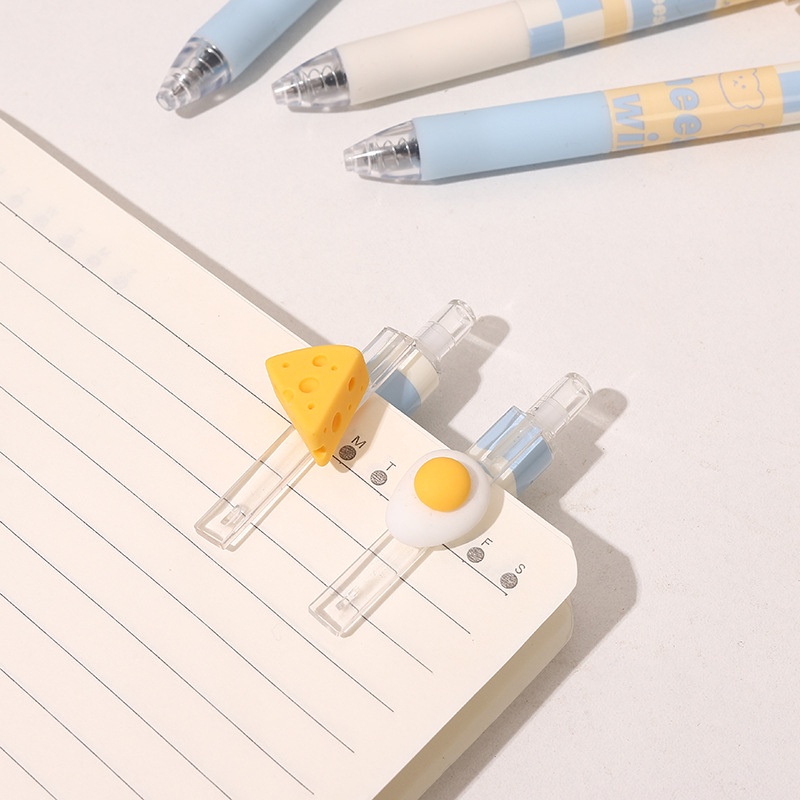 Bút Gel Bấm UMEI Mực Đen Ngòi Kim Cao Cấp Hoạ Tiết Cheese &amp; Trứng Rán Có Thanh Cài