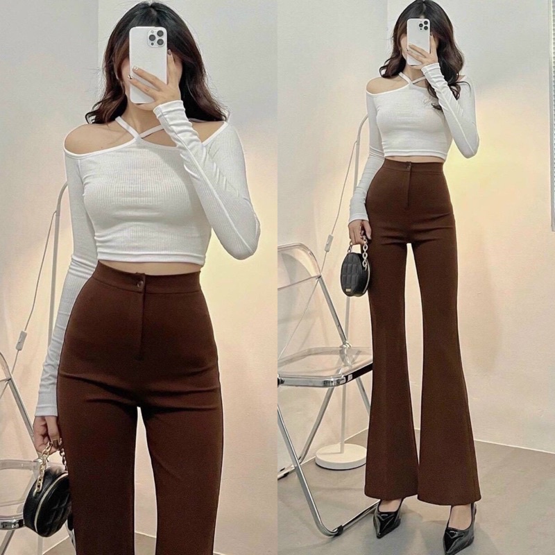 Quần tây ống loe vải đẹp vitext lưng cạp cao 1 cúc bo trên dáng cao chuẩn form siêu dài MAITREYA 833