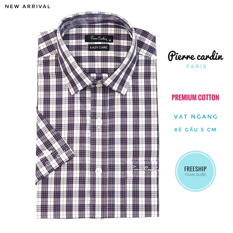 áo sơ mi nam tay ngắn Pierre cardin cao cấp công sở kẻ sọc caro chất cotton thấm mồ hôi tốt form regular fit siêu đẹp.