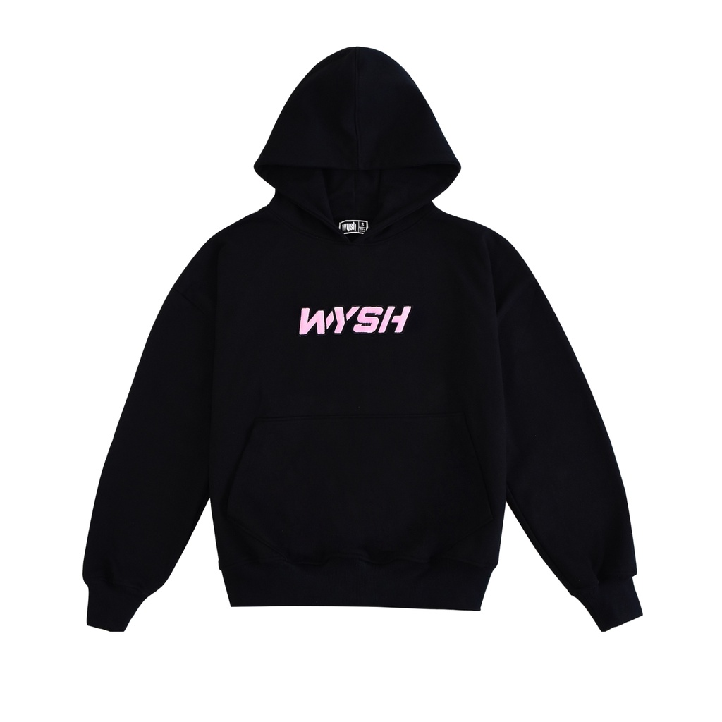 Áo Hoodie local brand unisex đen mũ trùm form boxy oversize WYSH logo thêu nhung