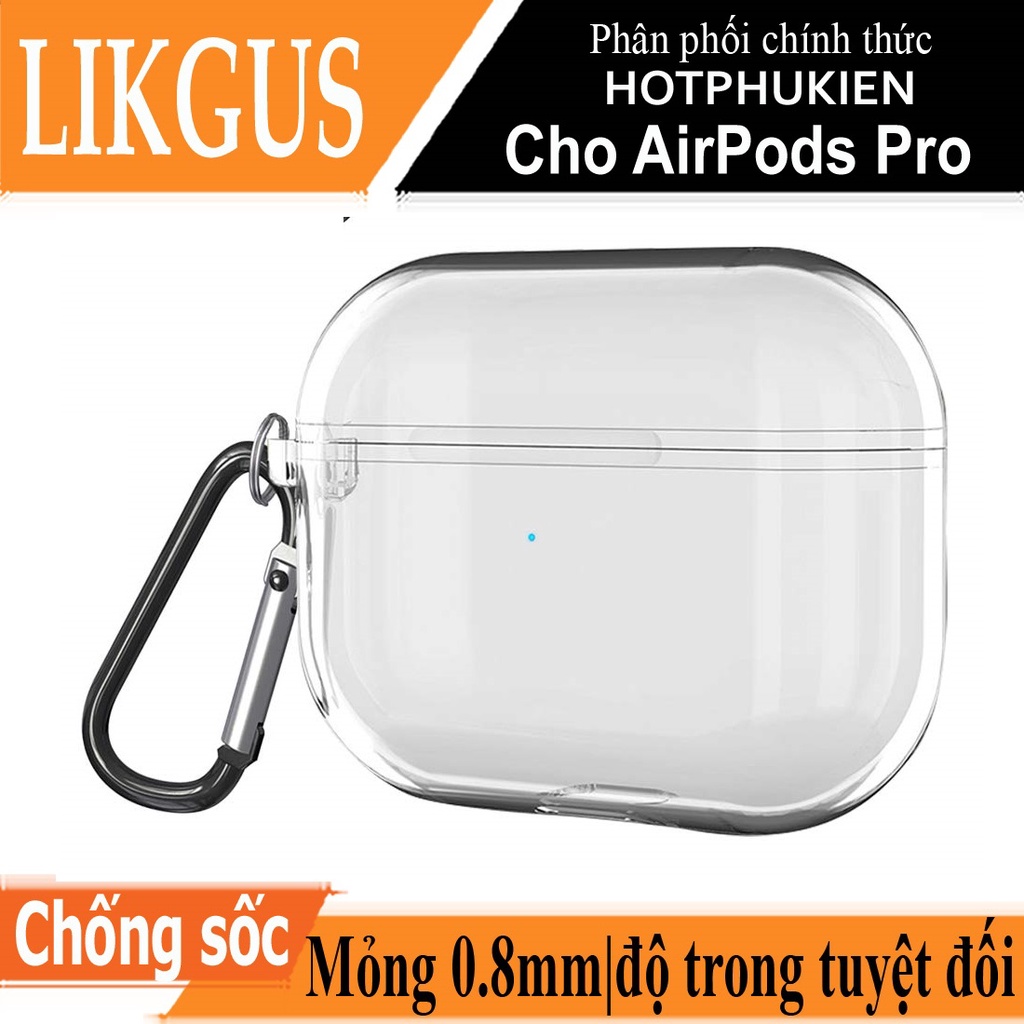 Bao case chống sốc trong suốt cho Airpods Pro hiệu Likgus Crystal Shell (Mỏng 0.8mm) - Hotphukien Phân Phối