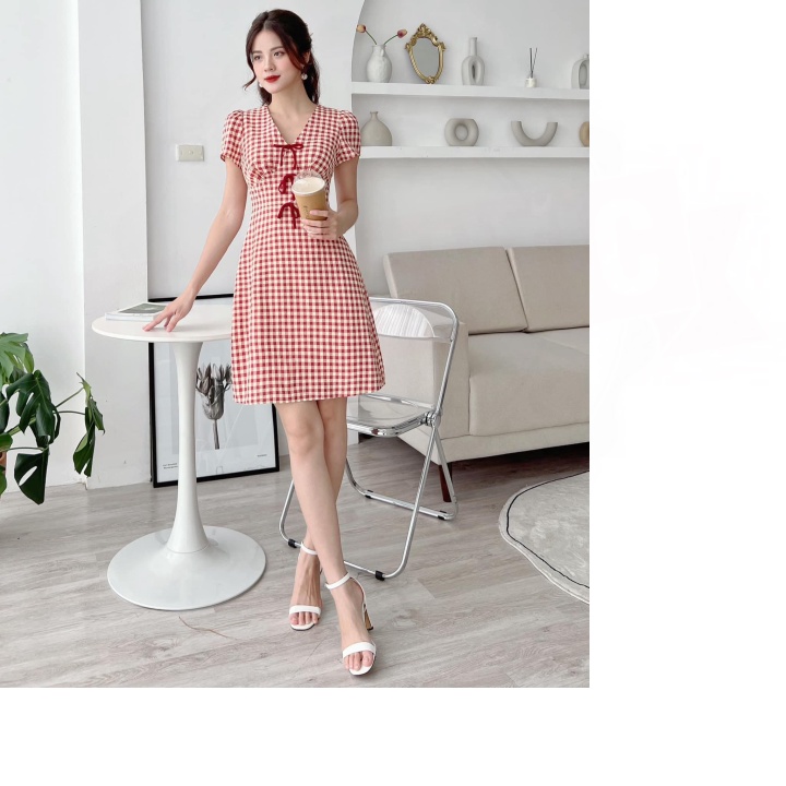 MẪU MỚI ĐẦM CARO CÔNG SỞ PHỐI DÂY NƠ NGỰC CỔ TIM TRẺ TRUNG TINH TẾ SANG TRỌNG SHOP NERMA (2HAND TUYỂN)