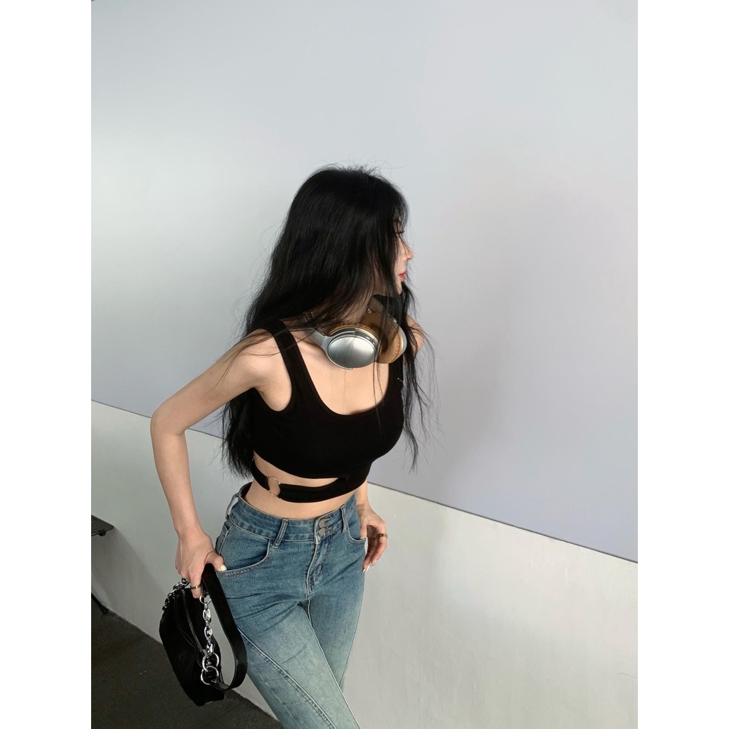 ZHELIHANGFEI Áo Croptop Hai Dây Lưng Cao Kiểu Dáng Ngọt Ngào Quyến Rũ
