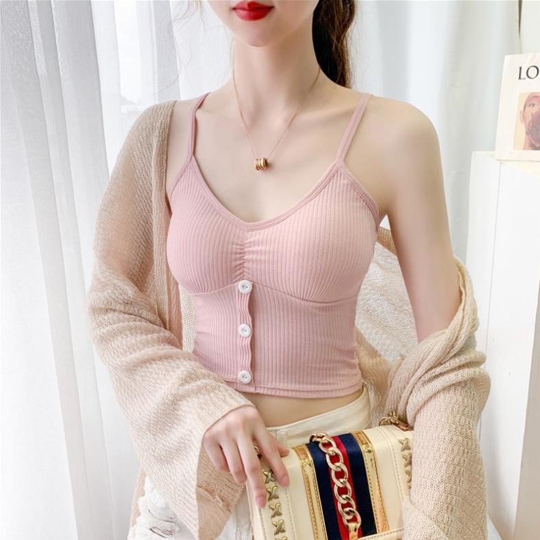 ❤️ Áo Bra Cotton Đính Khuy Mềm Dáng Lửng , Sẵn Đệm Ngực Siêu Hot Softie 6365 ❤️