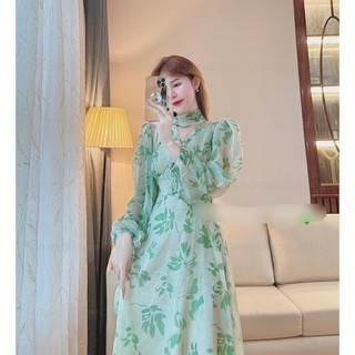 VÁY TƠ HOA XANH NƠ DÀI TAY CHO NỮ