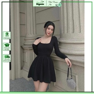 Bigsize đầm mini xoè cổ vuông tay dài
