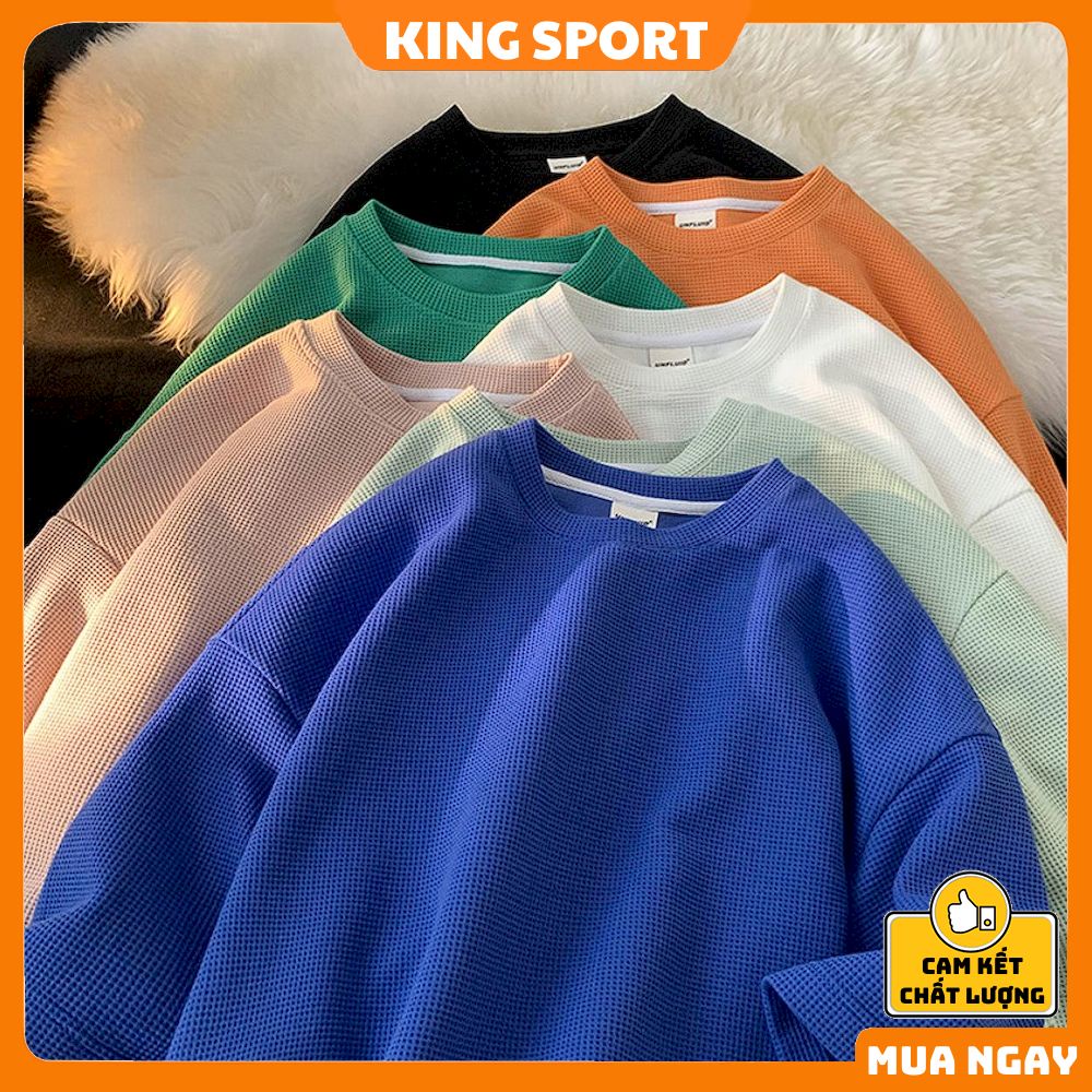 Áo thun nam nữ tay lỡ tổ ong KING SPORT Áo phông nam nữ tay lỡ trơn cotton mềm mịn dày dặn thoáng mát form rộng AT011