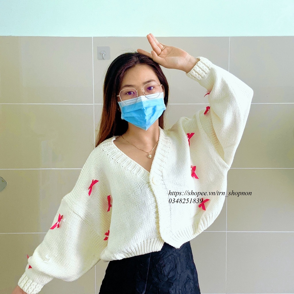 Aó Len Cardigan Croptop nơ