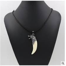 Vòng cổ dây da đen răng nanh, móng vuốt, dây chuyền nam