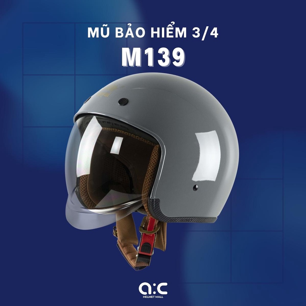 Mũ bảo hiểm 3/4 Royal chính hãng M139 xi măng bóng trơn size M-L-XL có kính âm phù hợp cho nam nữ đi làm đi phượt xa