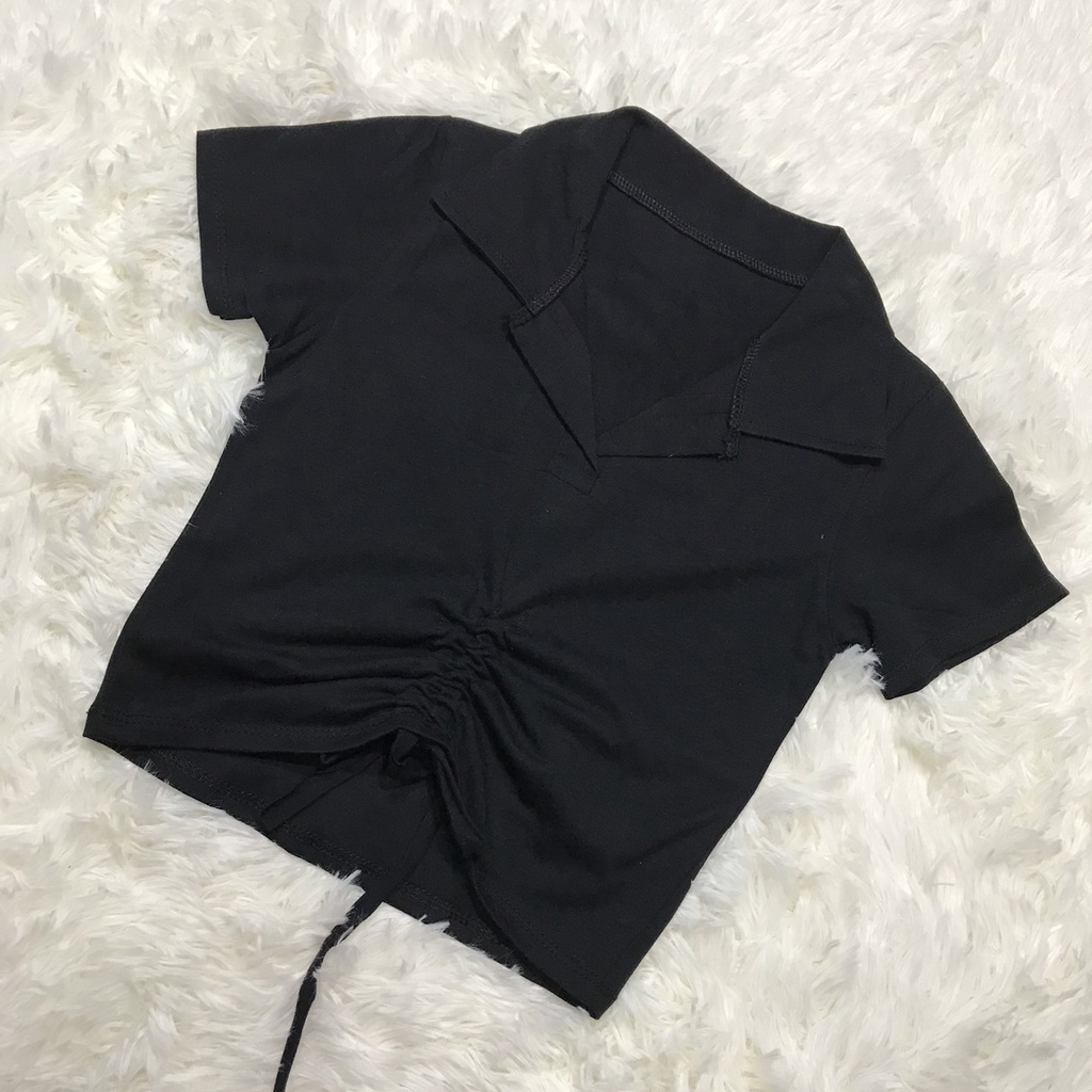Áo polo nữ dáng ôm tay ngắn mẫu rút dây thời trang trẻ trung cá tình nhiều màu - áo thun nữ croptop