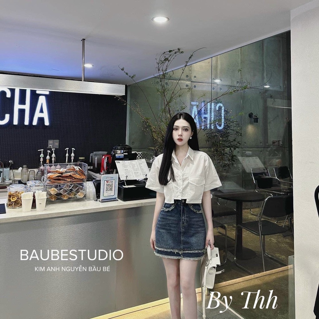 CHÂN VÁY JEANS XANH TUA RUA