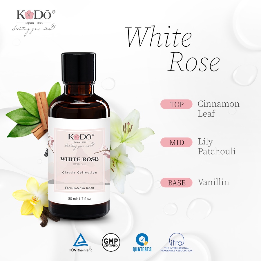 KODO - White Rose - Hương Hoa Hồng - Tinh Dầu Nước Hoa Nguyên Chất - Classic 10ml/50ml/110ml QUATEST3 tested