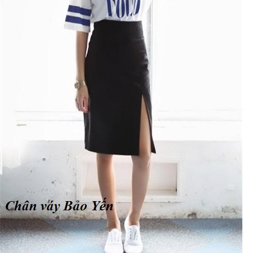 Chân váy suông màu đen dài 60cm xẻ trước - M38