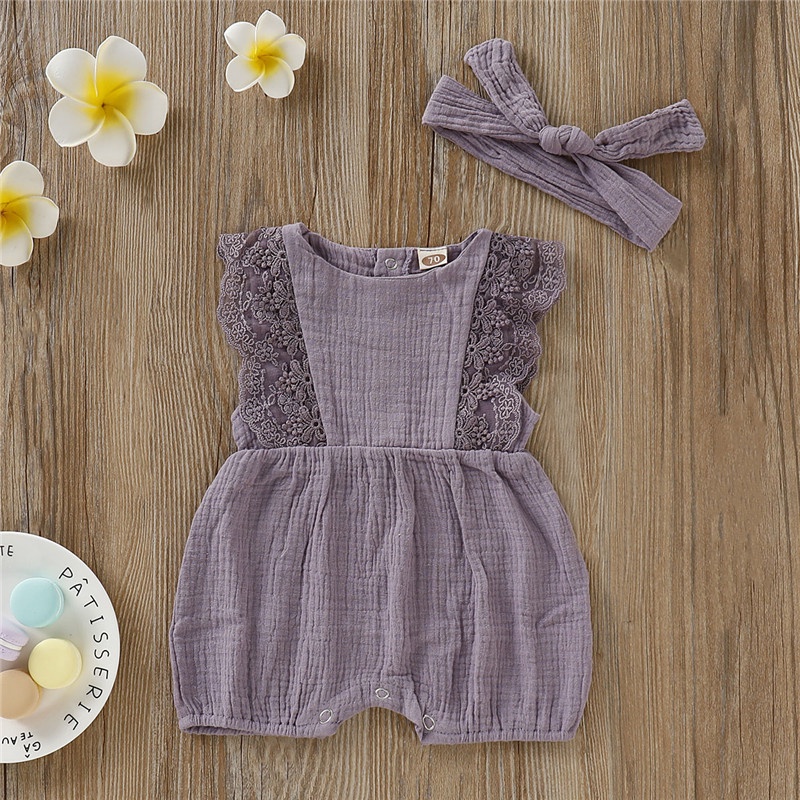 Bộ áo liền quần MIKRDOO chất vải cotton bodysuit tay cánh tiên kèm băng đô xinh xắn thời trang cho bé sơ sinh