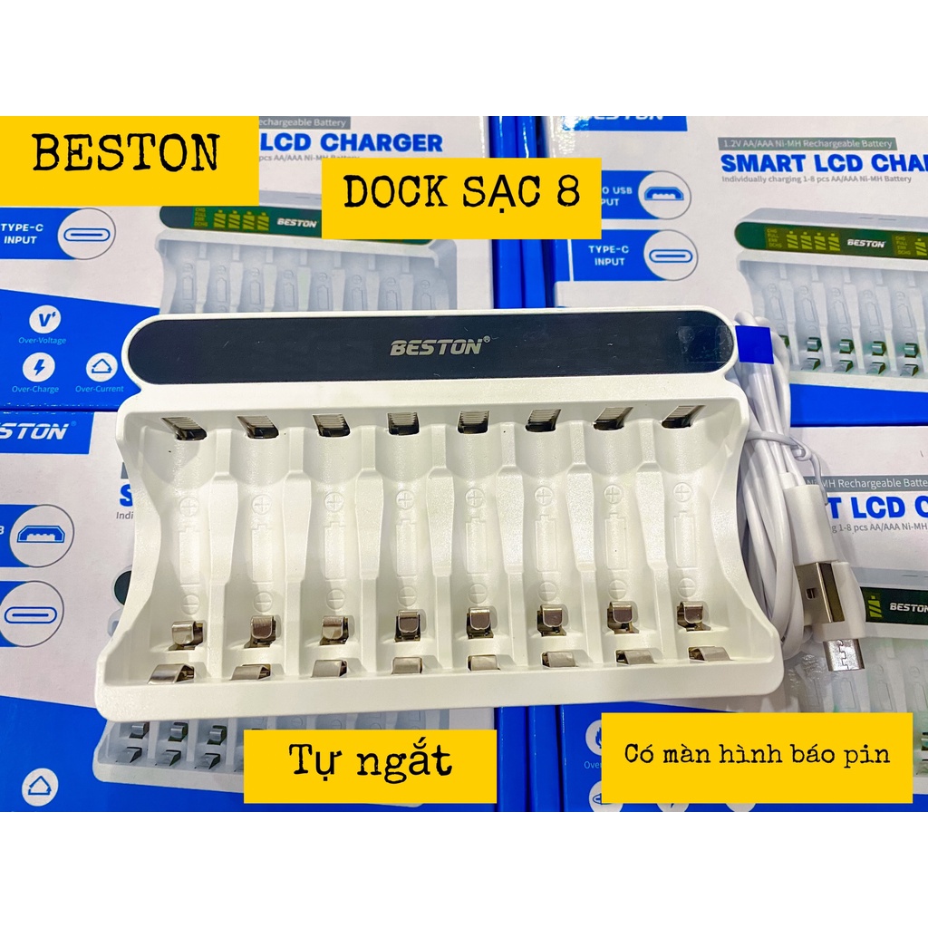Pin sạc AA 2000 mAh chính hãng Beston / Sạc màn hình báo pin tự ngắt khi đầy