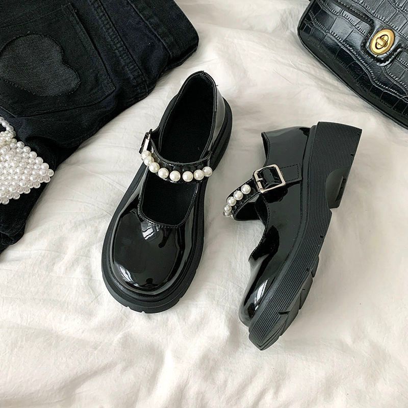 Phụ nữ đơn giản dày đế ngọc trai Mary Jane giày