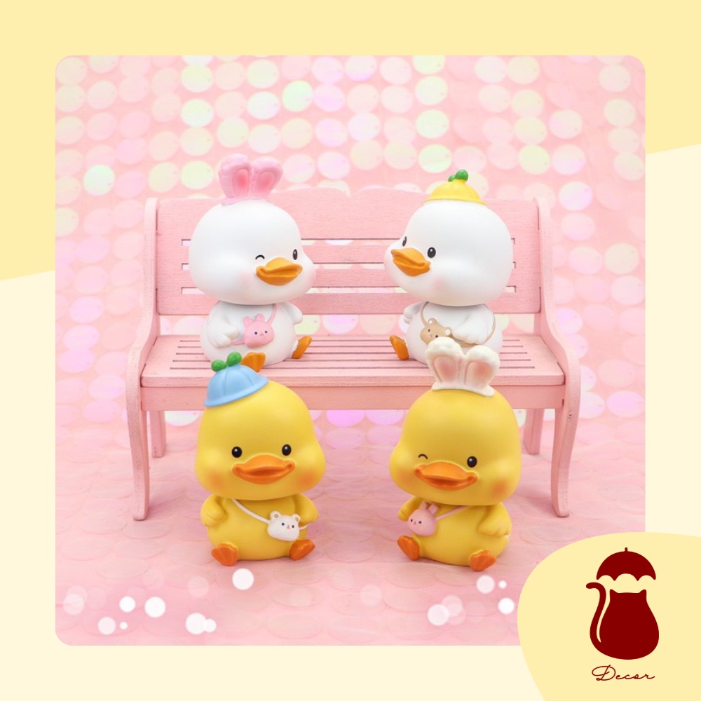Full Set mô hình 4 vịt con Ô DECOR, tượng vịt con decor mini để bàn màu vàng full biểu cảm đáng yêu dễ thương cute