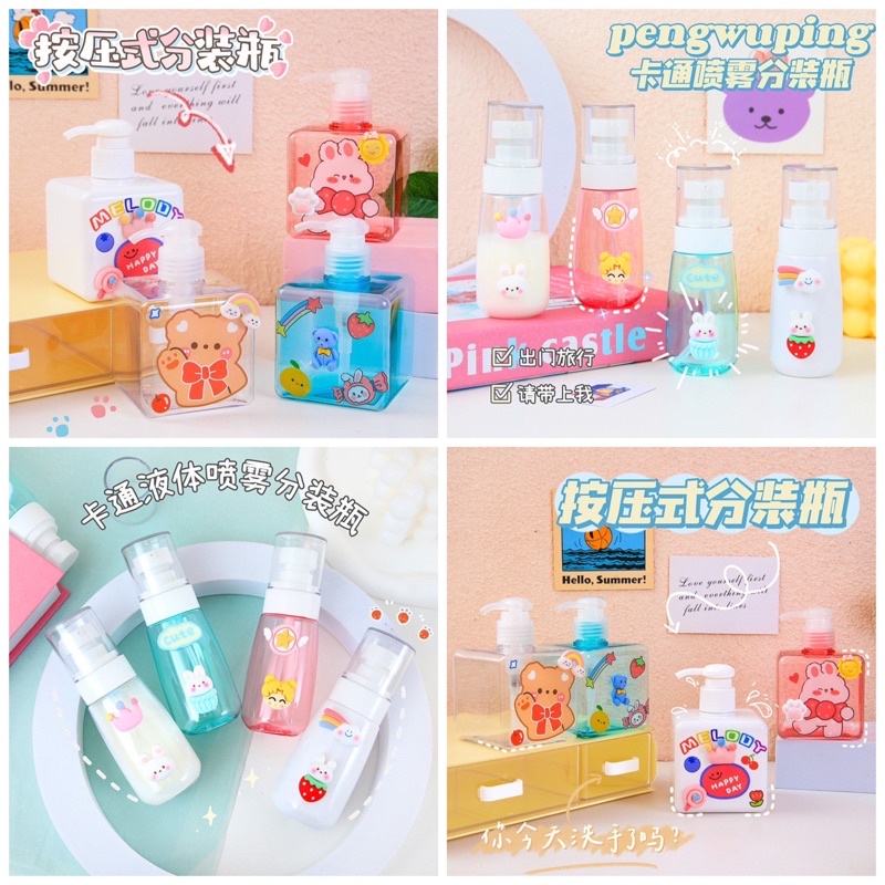 Chai Chiết Dạng Xịt Mini, Chai Chiết Vuông Lớn Đính Charm Thú Cute Phù Hợp Đi Du Lịch