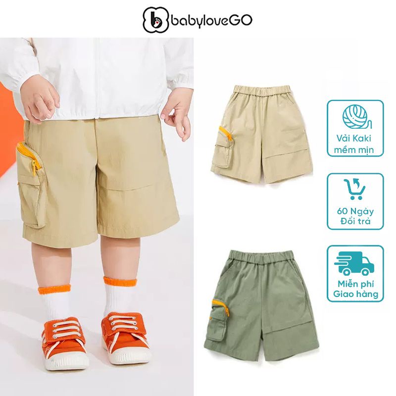 Quần short bé trai vải kaki có túi khóa thời trang cho bé BabyloveGO KK001