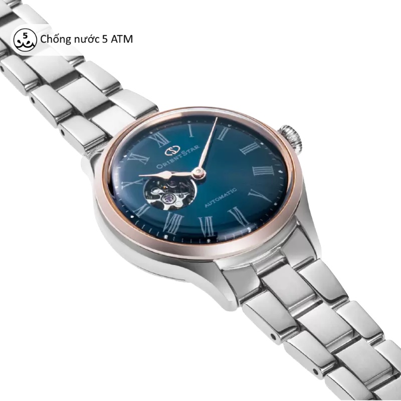 Đồng hồ cơ nữ Orient Star Moving Blue Skeleton RE-ND0017L00B phiên bản giới hạn 300 chiếc mặt lộ máy dây thép chính hãng