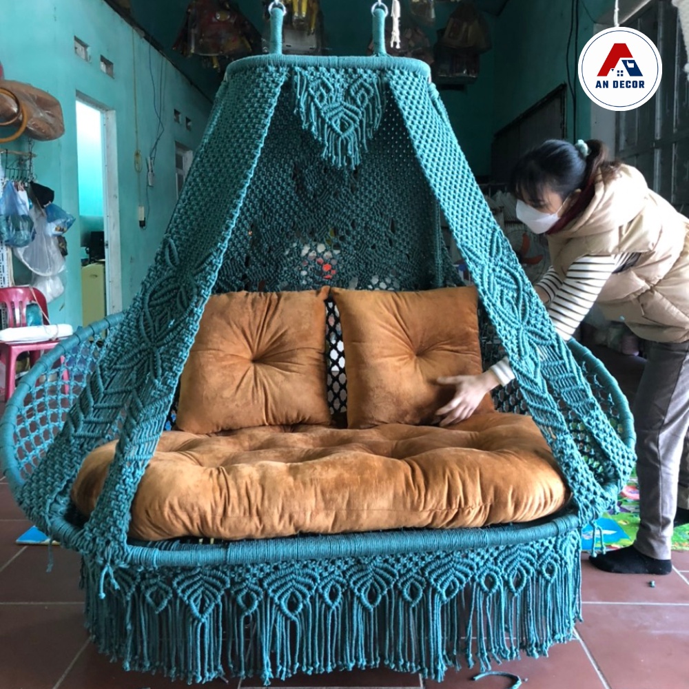 Xích đu hoàng gia đôi có thành, giường treo cung điện, xích đu công chúa, sang trọng, siêu chill tặng kèm nệm gối tựa