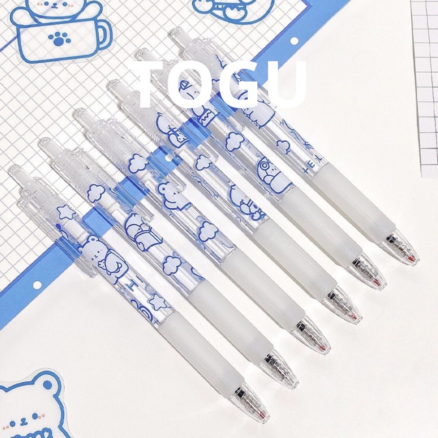 Bút bi bấm hình gấu cute TOGU bút viết trong suốt in hình sticker mực mau khô ngòi 0.5mm ruột bút dễ thay
