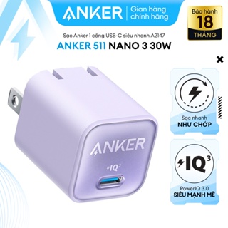 Sạc ANKER 511 Nano 30W 1 cổng USB-C PiQ 3.0 tương thích PD - A2147 - Hỗ trợ sạc nhanh 30W cho iPhone 13 trở lên.