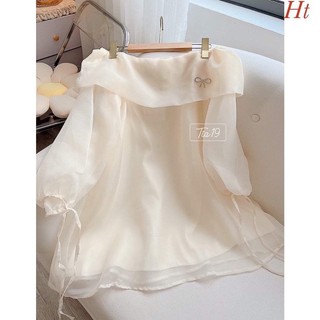 Váy trễ vai bồng kèm nơ đá