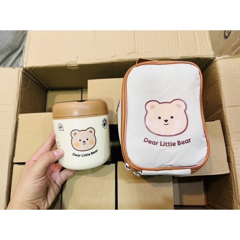 Bình Ủ Cháo DEAR LITTLE BEAR Kèm Muỗng Và Túi Xách, Chất Liệu Nhựa Không BPA Và Inox 304 An Toàn