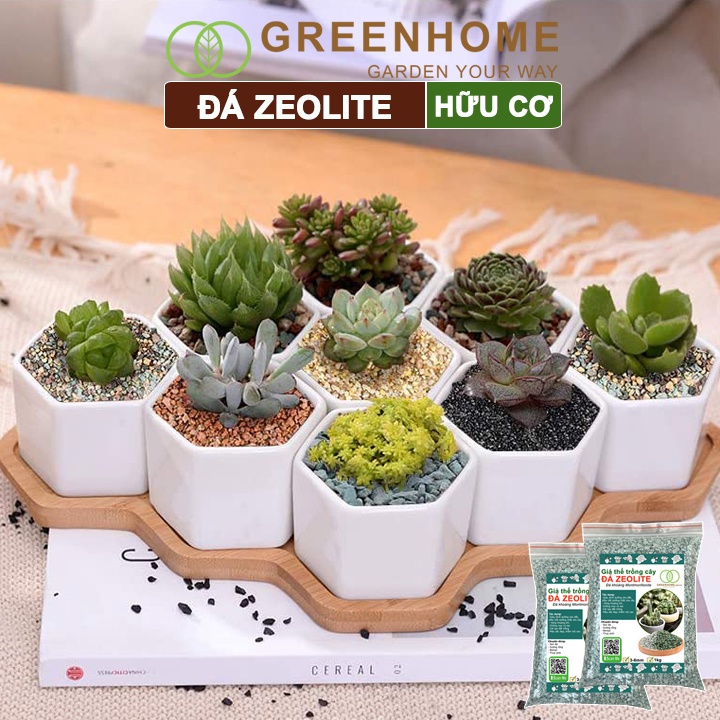 Đá zeolite Greenhome, bao 25kg, size 3-6mm, rãi mặt, giá thể, sen đá, xương rồng, hồ thuỷ sinh