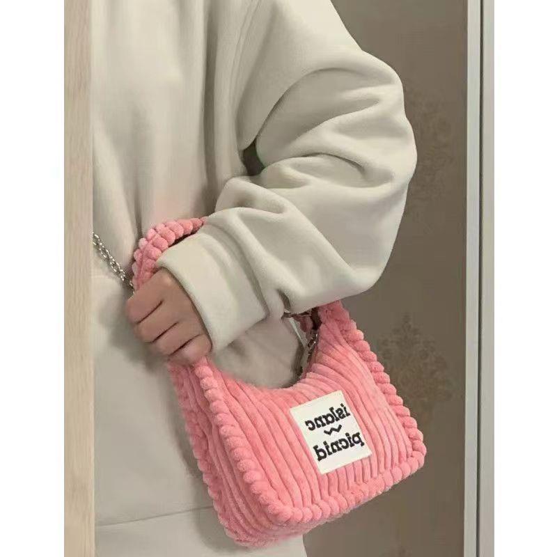 Túi Xách Đeo Vai Vải Nhung In Chữ Phong Cách Đường Phố Cho Nữ