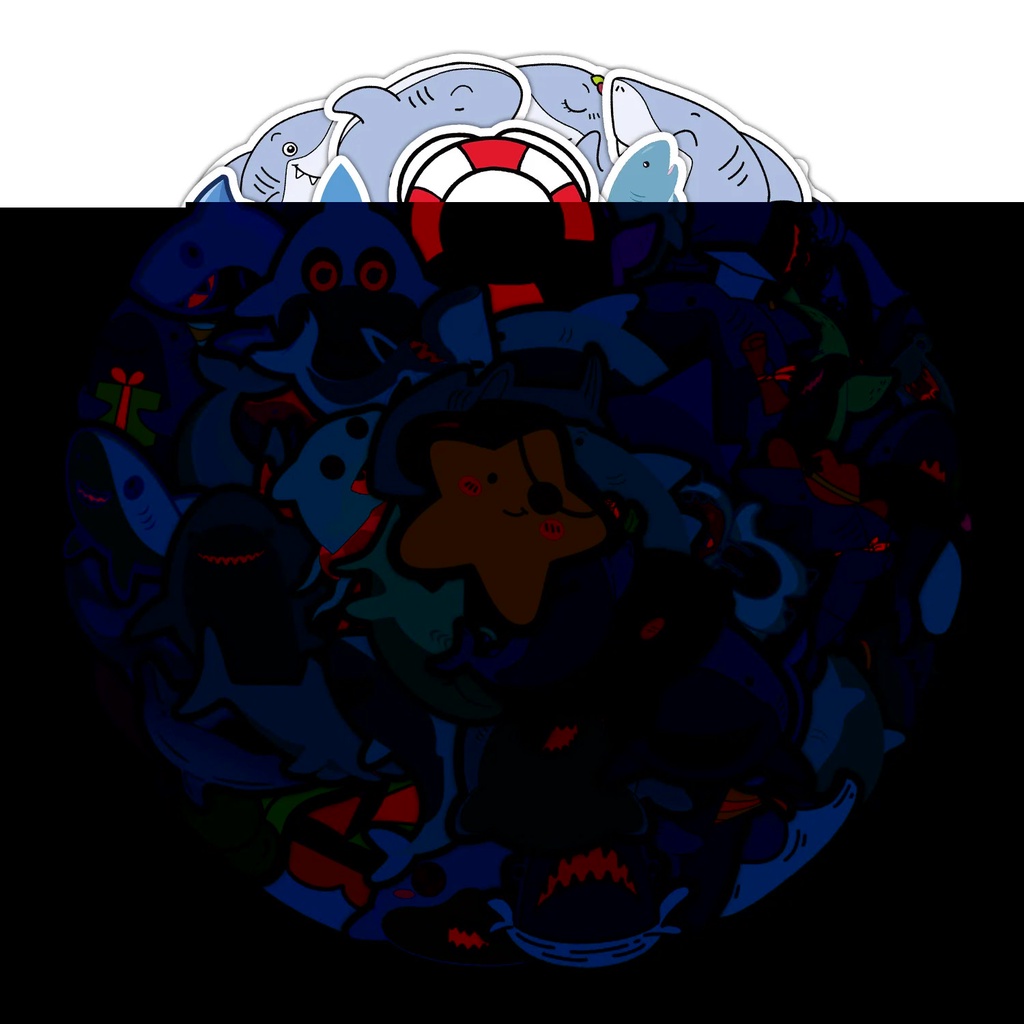 Set 50 Sticker chống nước hình Cá mập - Hình Dán Sticker Cắt Sẵn Trang Trí Bình Nước Mũ Bảo Hiểm, Điện Thoại, Laptop, Va