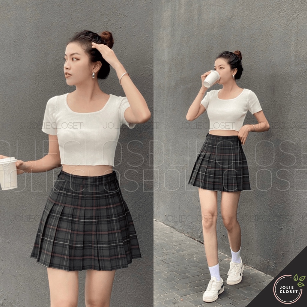 HOT Chân Váy Xếp ly Caro Chữ A Dáng ngắn Váy Thiết Kế xếp ly2