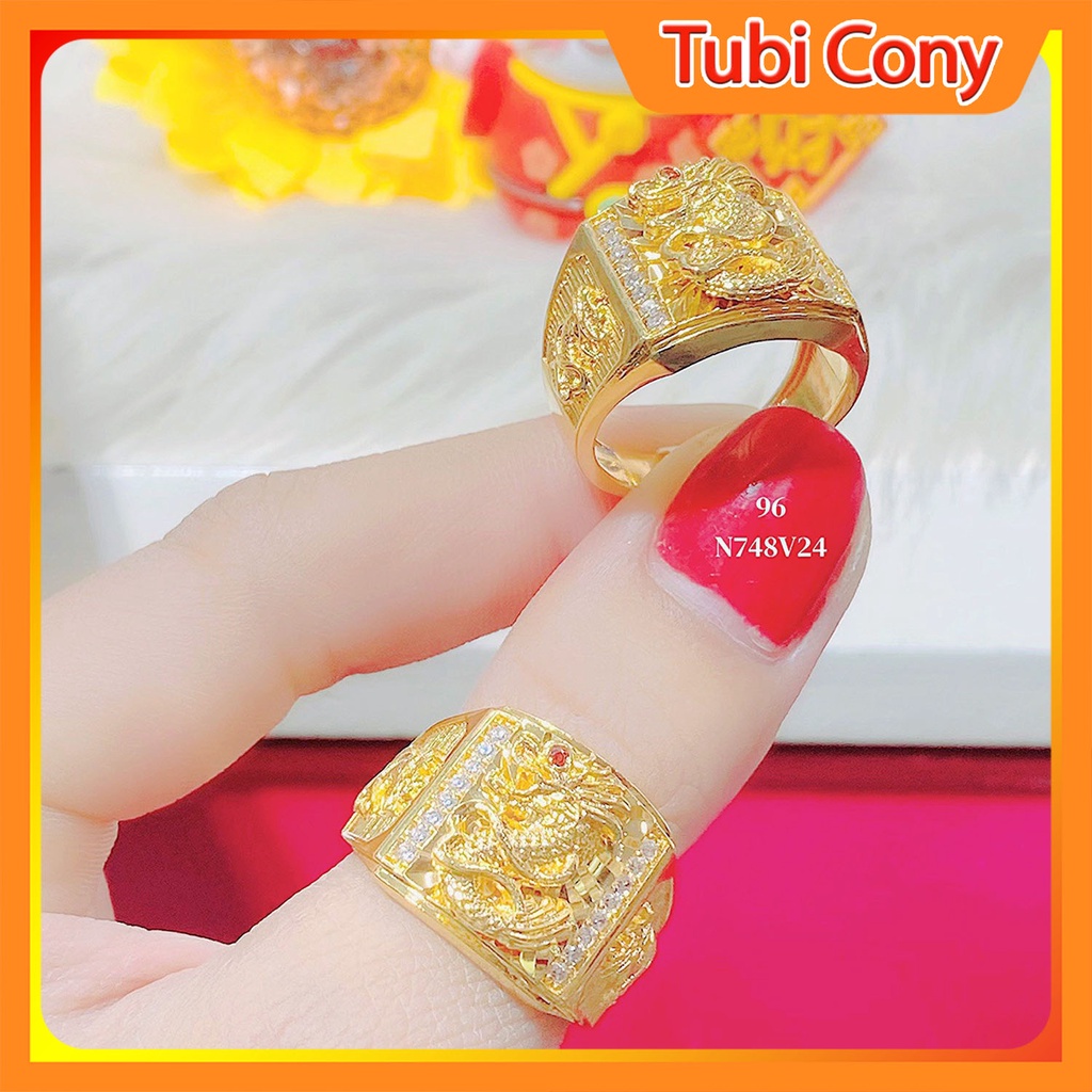 Nhẫn Nam Chạm Rồng Mạ Vàng 18K - Titanium Ý Cao Cấp - Không Đen - Không Dị Ứng