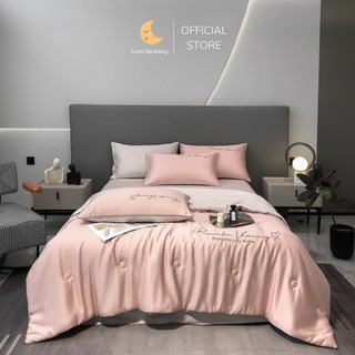 Bộ chăn ga gối phi lụa honey chăn hè chần bông luna bedding