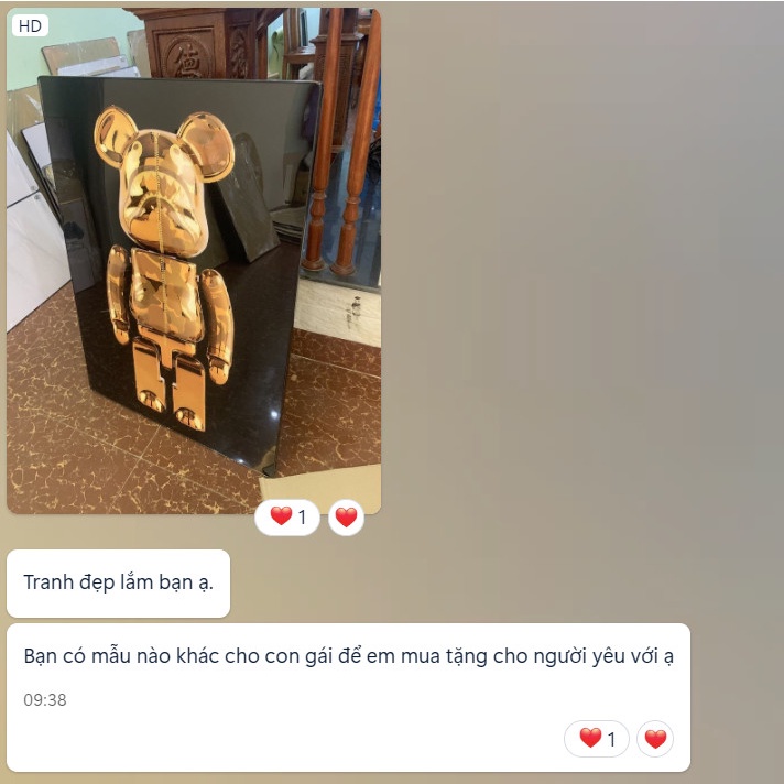 Tranh treo tường Gấu Bearbrick tráng gương cao cấp trang trí, decor phòng ngủ, quà tặng sang trọng