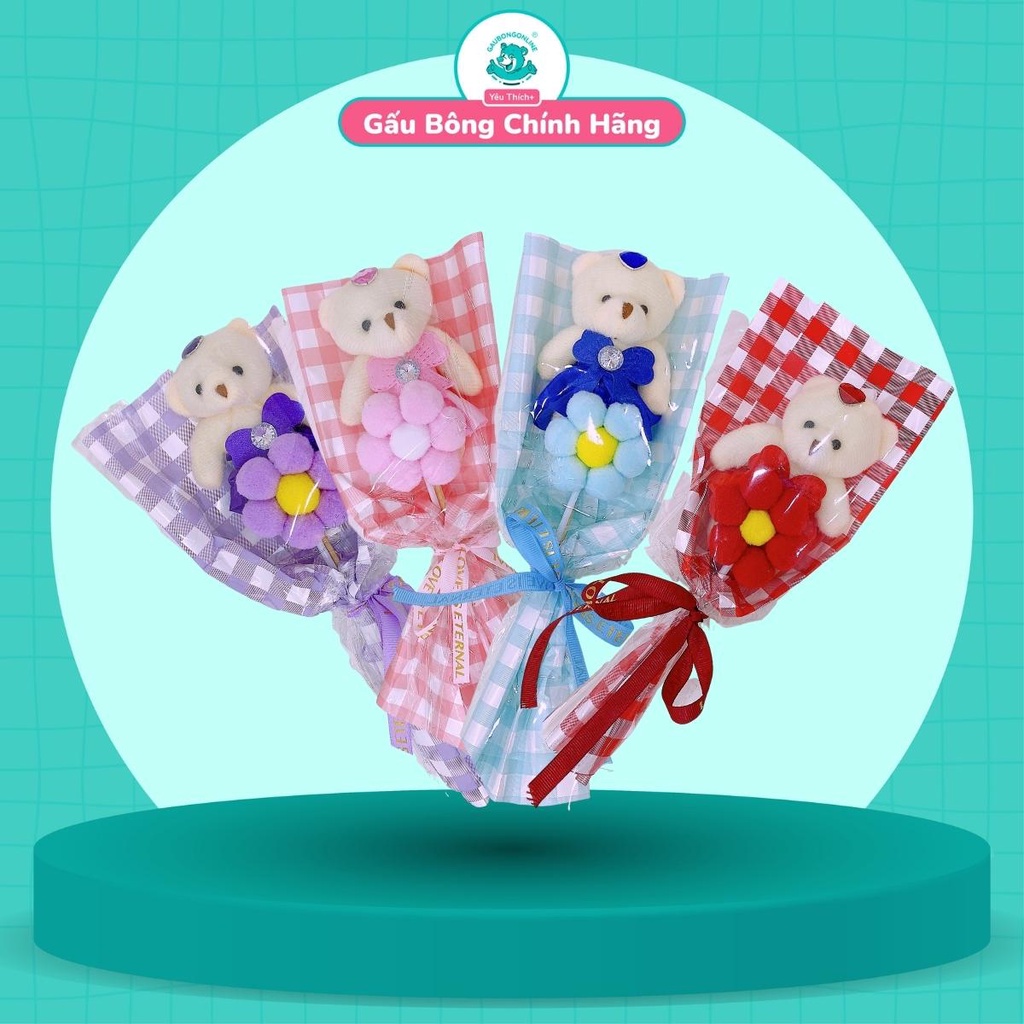 Bó Hoa Caro Một Gấu Bông Mini Làm Quà Tặng, Trang Trí Dễ Thương - Gấu Bông Online