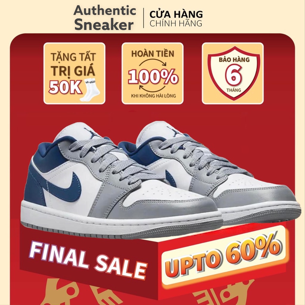 Giày Jordan Mũi Xám Gót Xanh, Giày JD Nike_Jordan 1 Low Stealth French Blue Hàng Cao Cấp Full Box- hanna9797