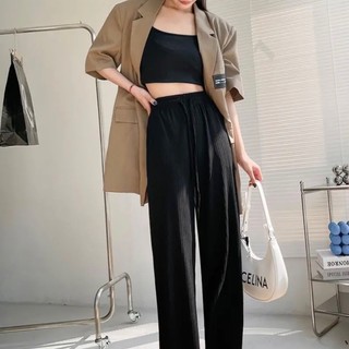 Quần ống suông vải thun lạnh Vân tăm freesize