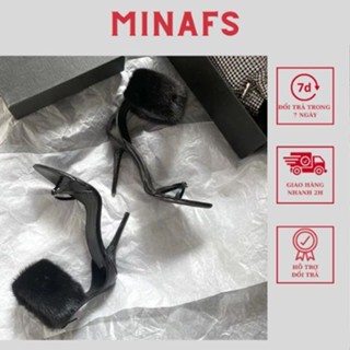 Giày Mũi Nhọn Nữ MINAFS Đế Cao 9cm Cổ Cao Lông Vũ Gót Nhọn Bít Gót Sau Mũi Tròn - CGLMN